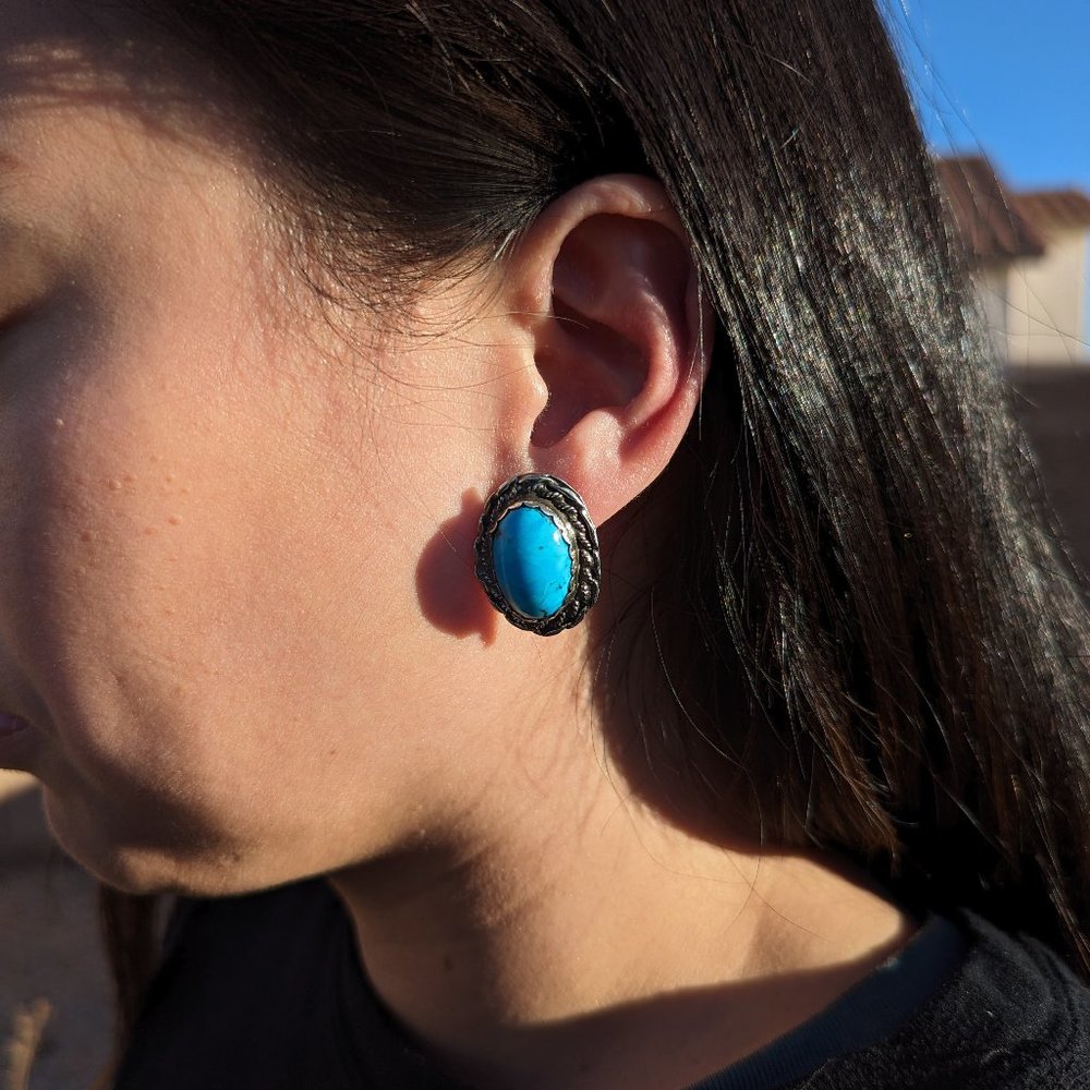 Native‎ American Turquoise Mountain Turquoise Women's Silver Plated Earrings